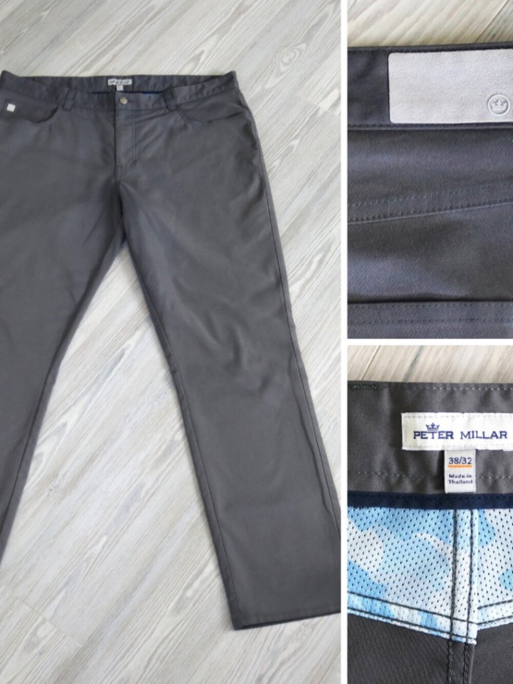 Peter Millar Crown Sport Men's 38 x 32 Gray Performance Golf Pants Chino EB66